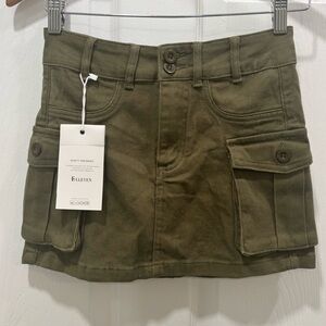NWT ELLEVEN Olive Green Cargo Mini Skirt